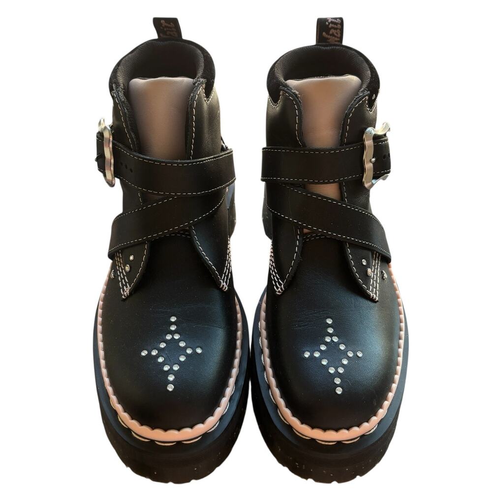 Dr. Martens Docs Black Caitie Leather Powder Pink Platform Boots - Picture 4 of 11